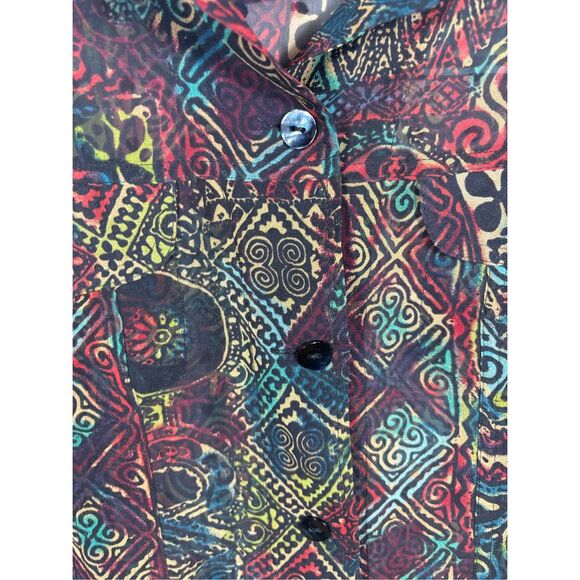 Chico’s 100% Silk sheer Button Up Abstract Pattern Top Shirt Size 2 - Picture 6 of 7